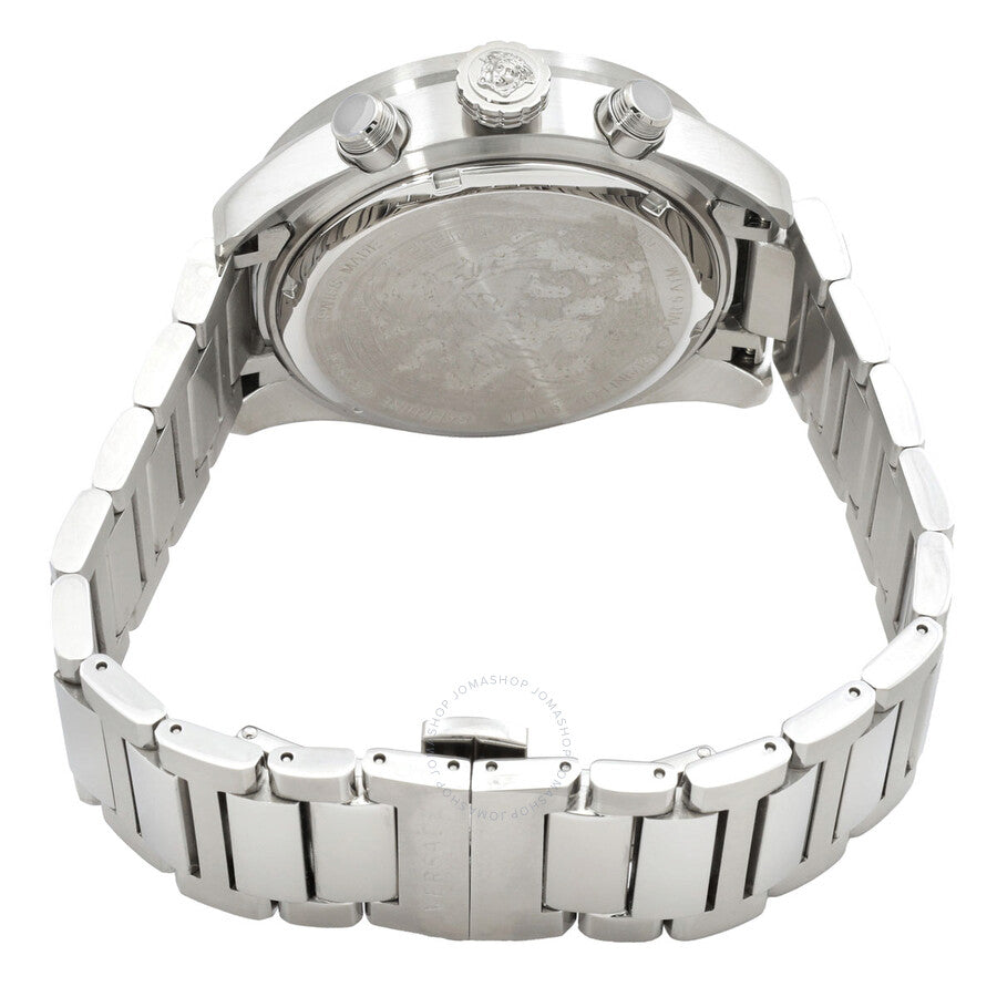 Versace Greca Dome Swiss Movt Chronograph Blue Dial Silver Watch - VE6K00323