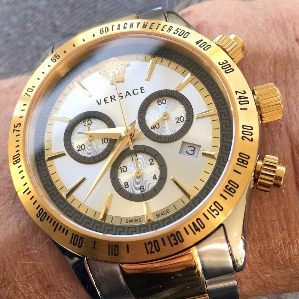Versace Chronograph Two-Tone Stainless Silver Dial Swiss Movt Watch - VEV700519