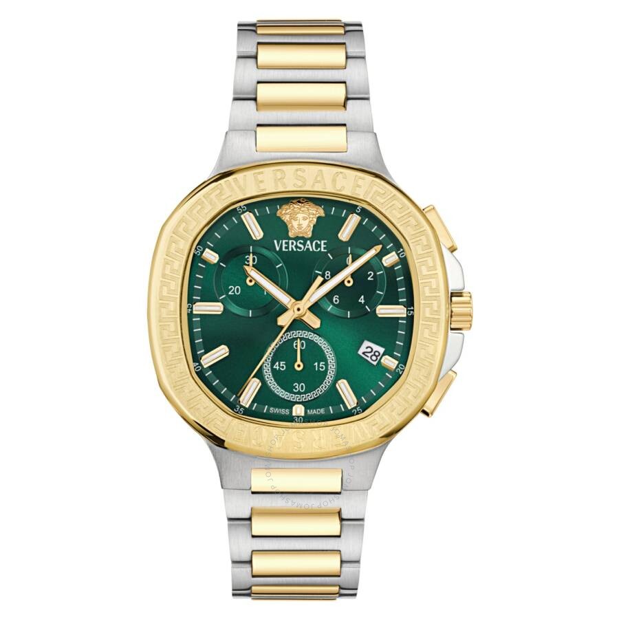 Versace V-Chrono Square Chronograph Quartz Green Dial Watch VEVCA0624 - The Watches Men & Co