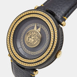 Versace V-Metal Icon Round Black Leather Strap Men's Watch - VQL030015