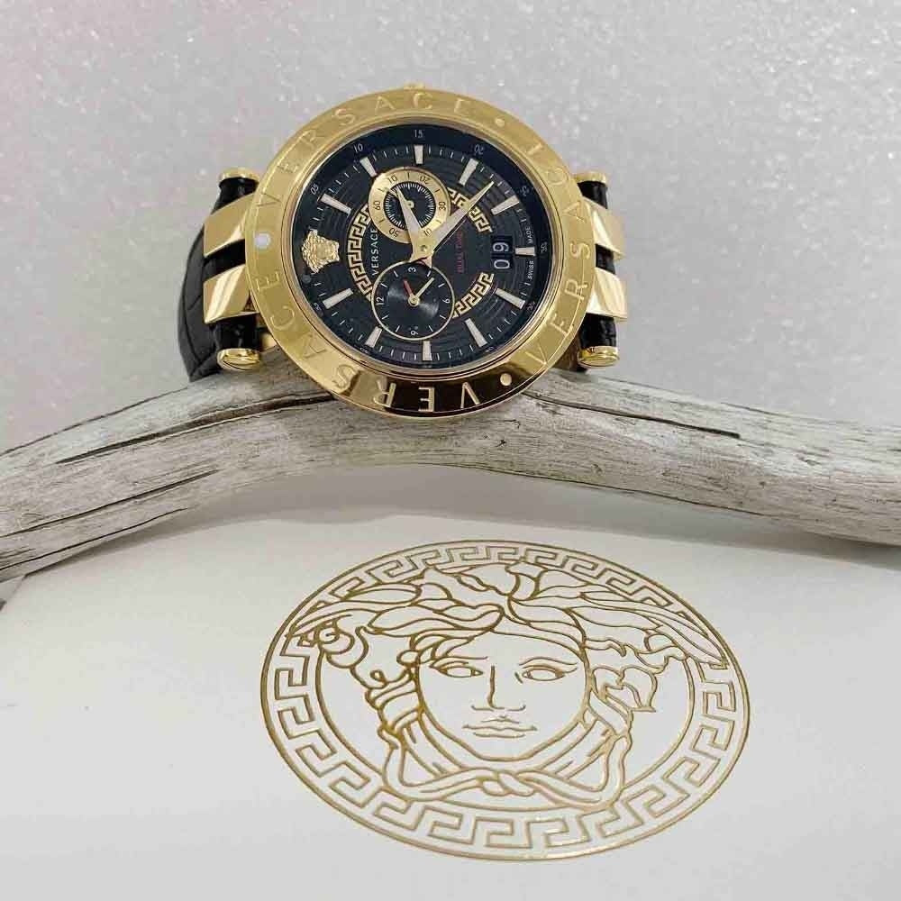 Versace V-Race Black Leather Strap Men's Watch - VEBV00119