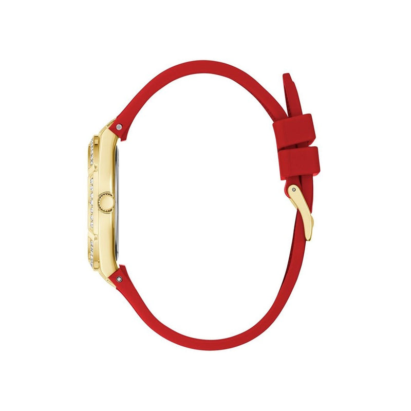 Guess Crystal Accented Gold Tone Red Strap Women's Watch GW0034L6