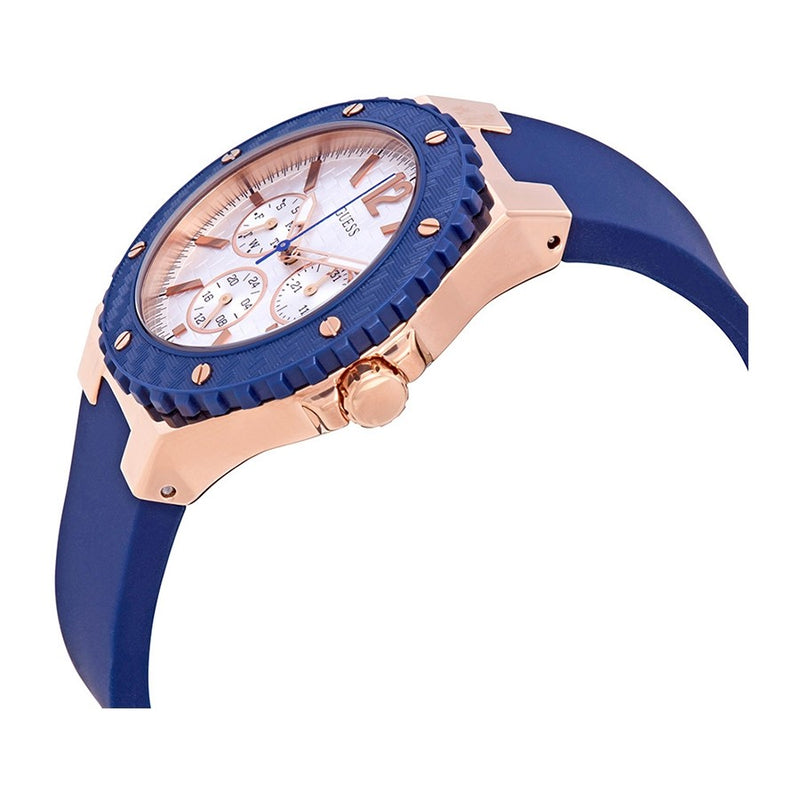 Guess Overdrive Reloj de mujer de silicona azul con esfera plateada W0149L5