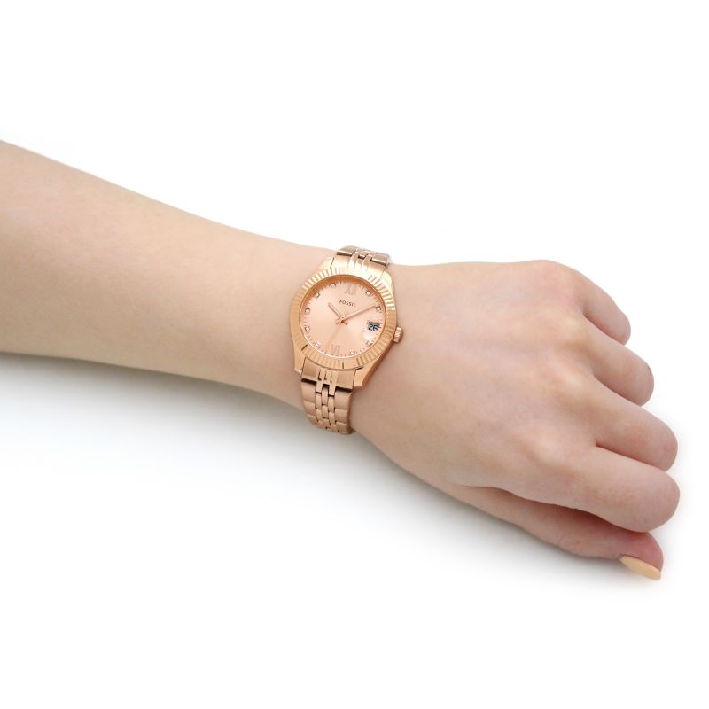 Fossil Scarlette Mini Quartz Crystal Rose Gold Dial Ladies Watch ES4898