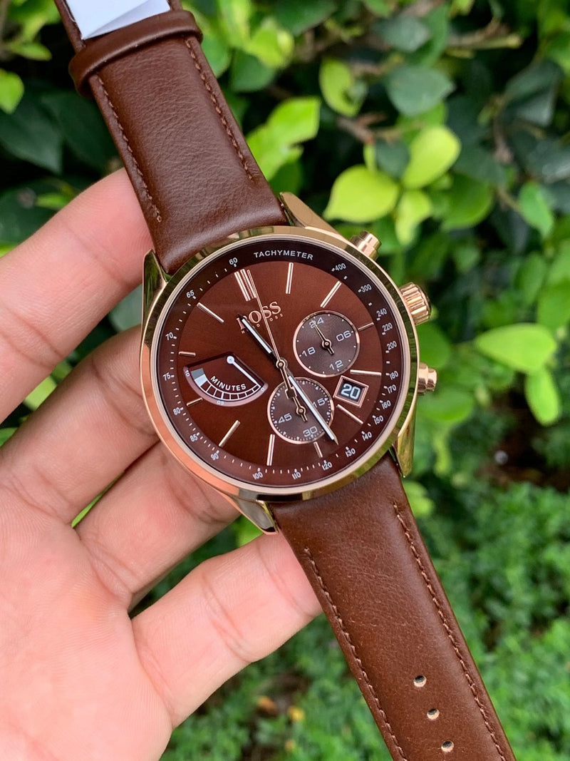 Hugo Boss Mens Chronograph Quartz Leather Strap Watch HB1513605 - Watches of America #3