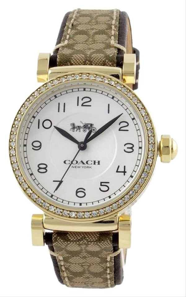 Coach Gold Madison Brown Monogram Leather Glitz Women's Watch  14503397 - Watches of America