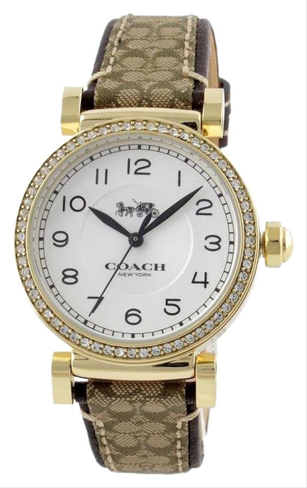 Coach Gold Madison Brown Monogram Leather Glitz Women's Watch  14503397 - Watches of America