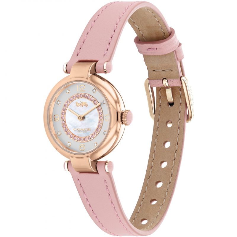 Coach Cary Mother Of Pearl Dial Pink Leather Strap Women's Watch 14503896 - Watches of America #3