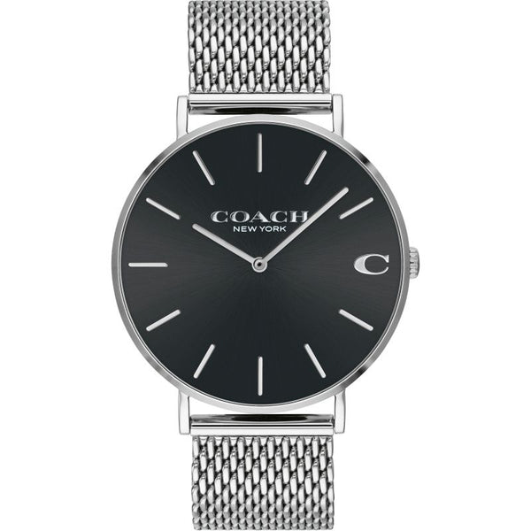 Coach Charles Silver Mesh Bracelet Black Dial Men's Watch  14602144 - Watches of America