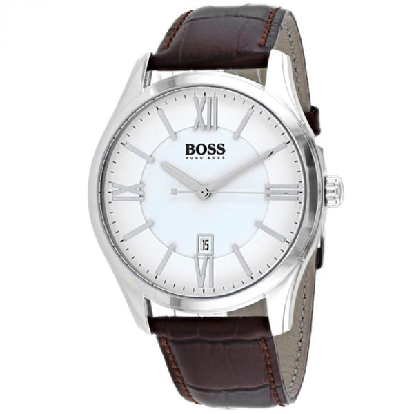 Hugo Boss Ambassador White Dial Leather Strap Men's Watch  1513021 - Watches of America