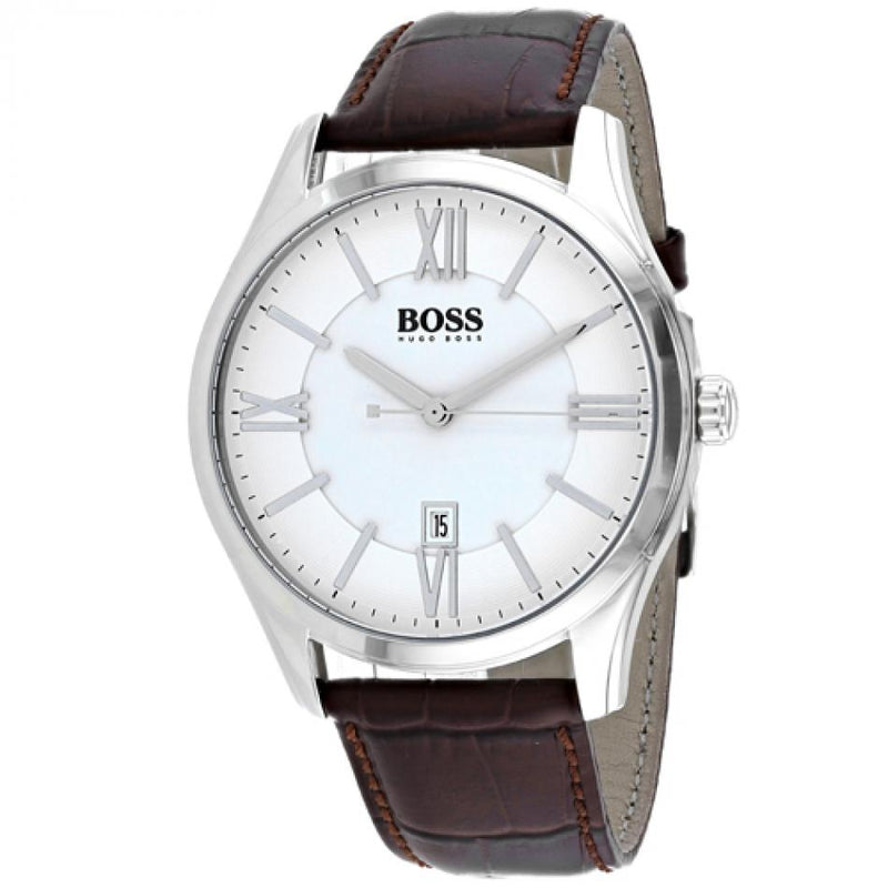 Hugo Boss Ambassador White Dial Leather Strap Men's Watch  1513021 - Watches of America