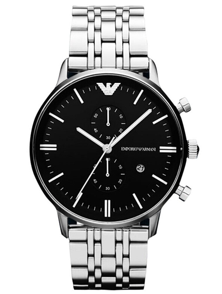 Emporio Armani Chronograph Black Dial Stainless Steel Men's Watch#AR80009 - Watches of America
