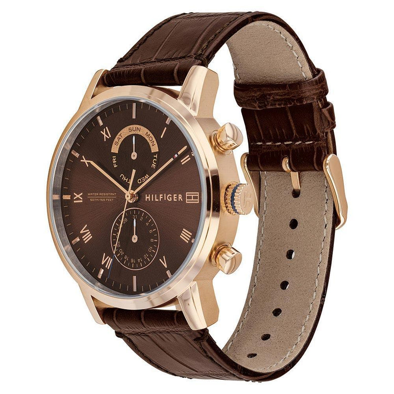 Tommy Hilfiger Multi-function Brown Leather Men's Watch 1710400 - Watches of America #3