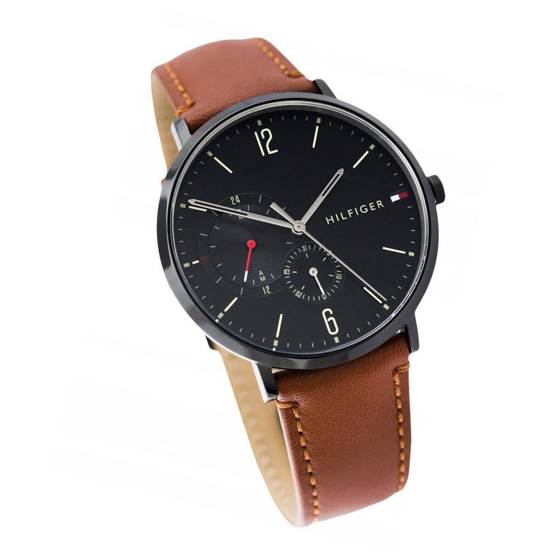Tommy Hilfiger Black Dial Brown Leather Strap Men's Watch 1791510 - Watches of America #2