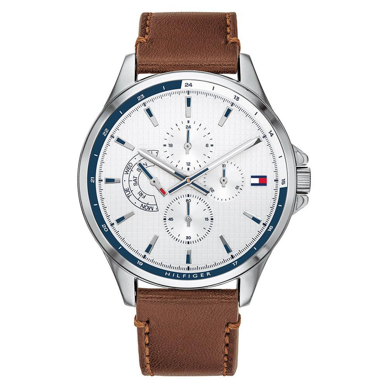 Tommy Hilfiger Multi-function Brown Leather Men's Watch  1791614 - Watches of America