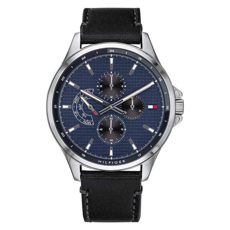 Tommy Hilfiger Black Leather Multi-function Men's Watch  1791616 - Watches of America