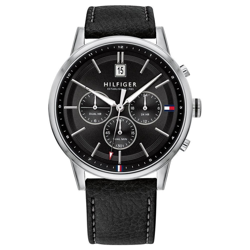 Tommy Hilfiger Multi-function Black Leather Men's Watch  1791630 - Watches of America