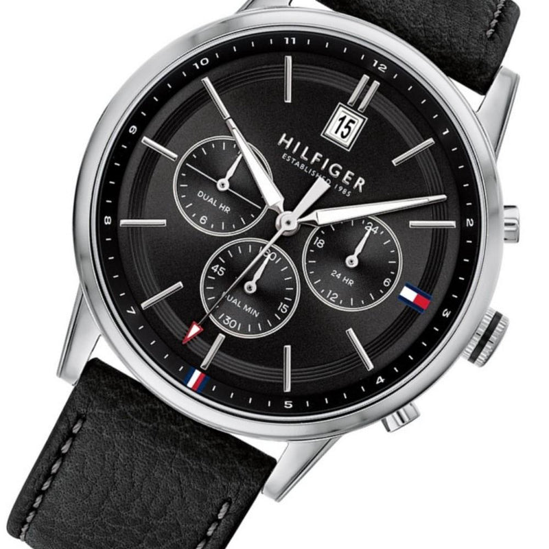 Tommy Hilfiger Multi-function Black Leather Men's Watch 1791630 - Watches of America #2