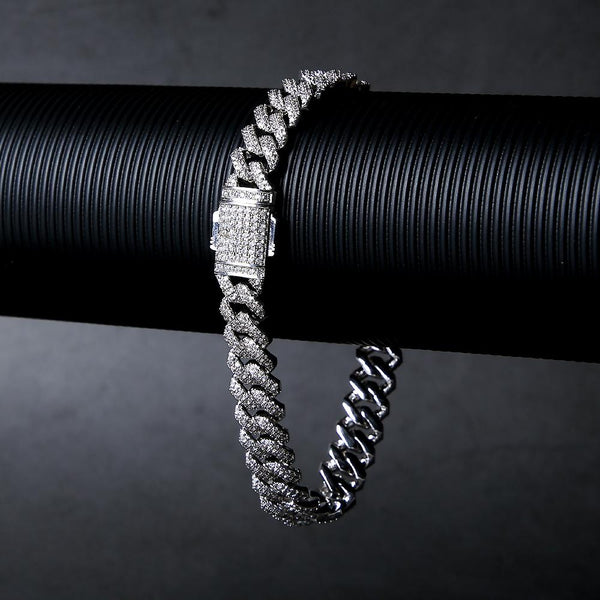 Big Daddy 12 mm Iced Out Diamond Silver Brazalete de punta cubana