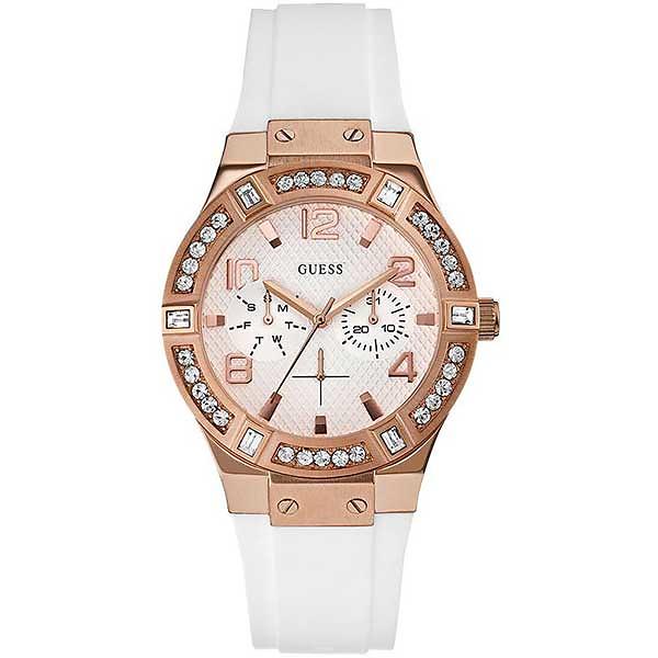 Guess White Rubber Strap Gold Dial Analog Women's Watch  W0426L1 - Watches of America