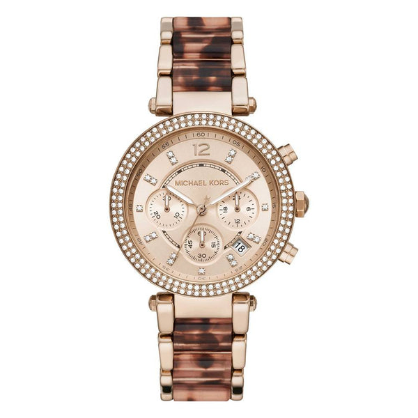 Michael Kors Parker Reloj cronógrafo de cuarzo con esfera rosa y cristal para mujer MK6832