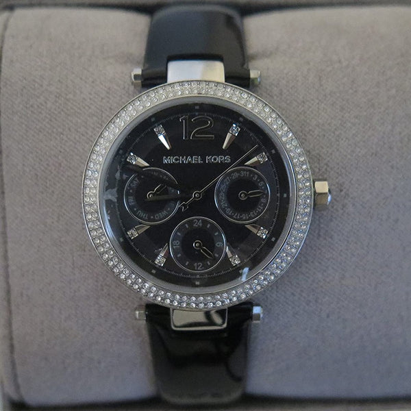 Michael Kors Reloj de mujer de cuero negro laminado MK2566