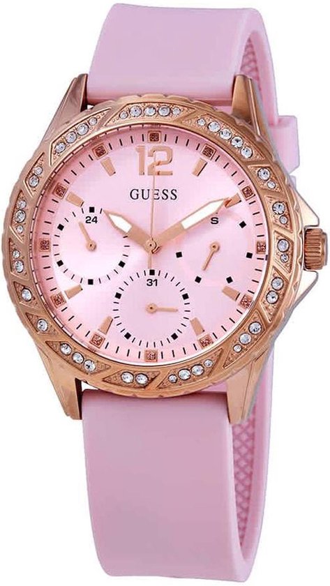 Guess Sparkling Pink Silicone Strap Women's Watch  W0032L9 - Watches of America
