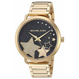 Michael Kors Portia Reloj de mujer en tono dorado con esfera de cristal negro MK3794