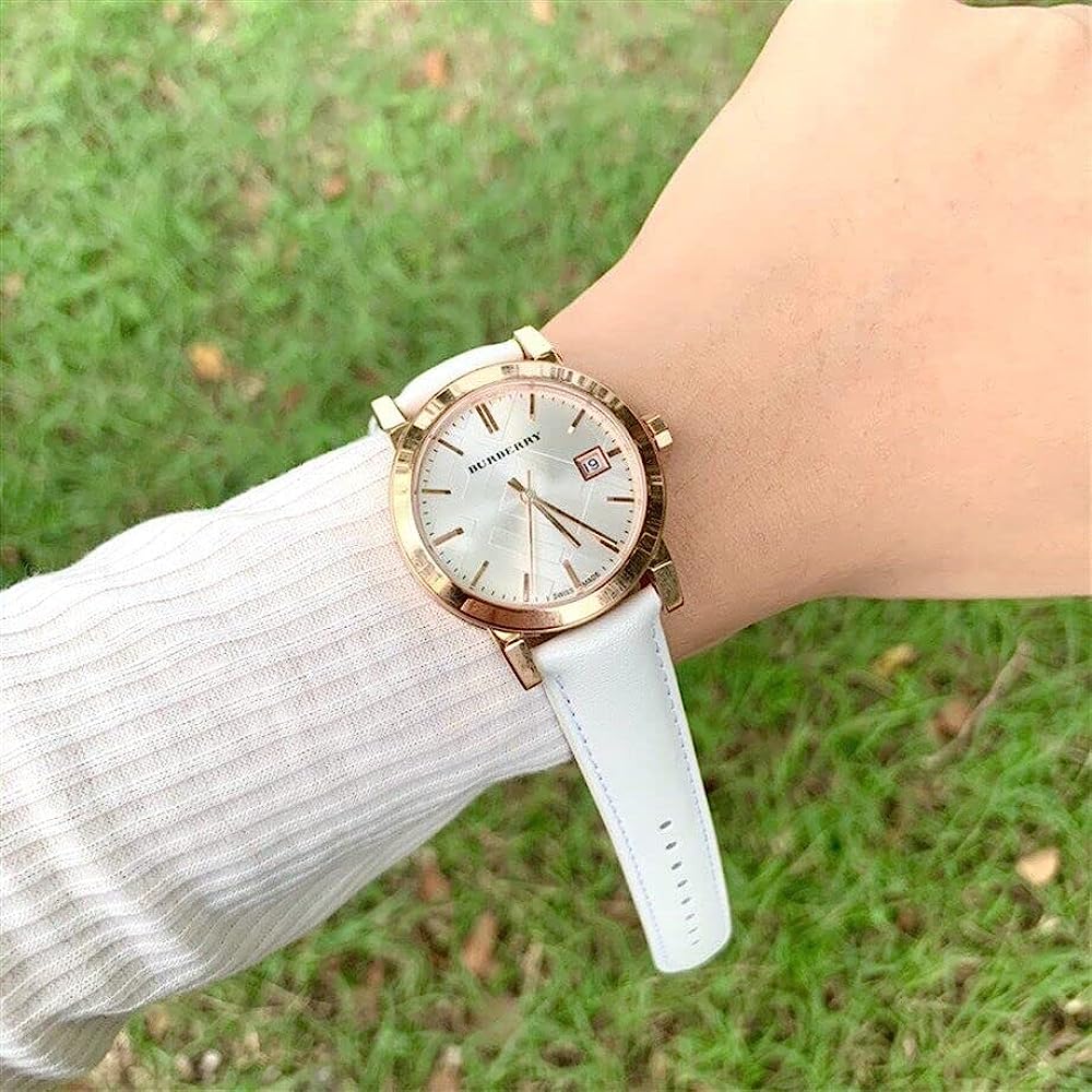 Burberry Rose Gold Case White Leather Strap Women's Watch