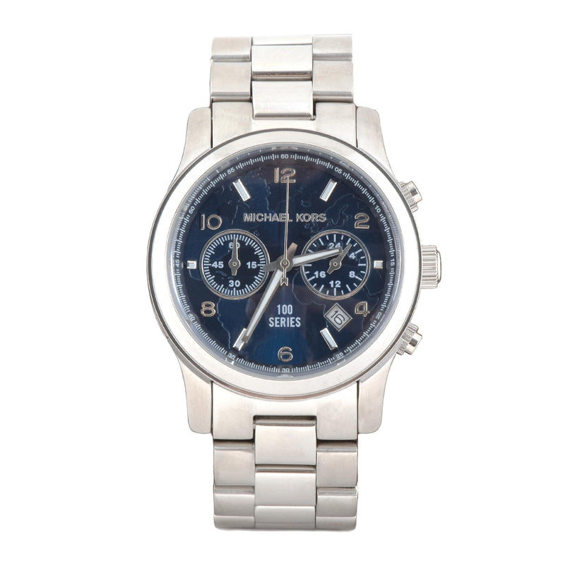 Michael Kors Hunger Stop Chronograph Blue Dial Silver Ladies Watch  MK5814 - Watches of America