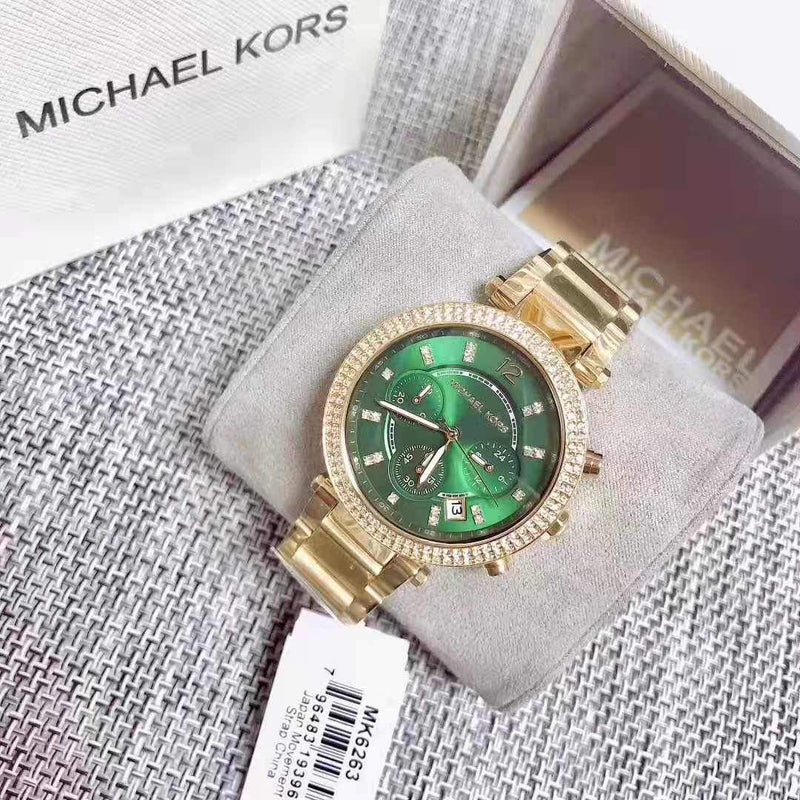 Michael Kors Parker Chronograph Green Dial Gold Ladies Watch MK6263 - Watches of America #3