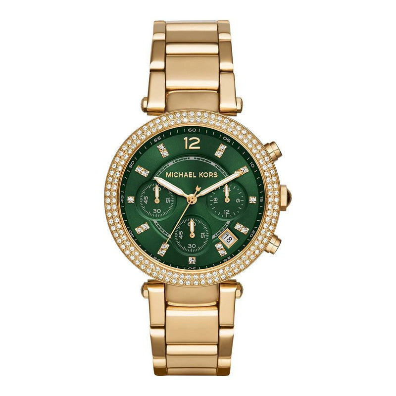 Michael Kors Parker Chronograph Green Dial Gold Ladies Watch  MK6263 - Watches of America