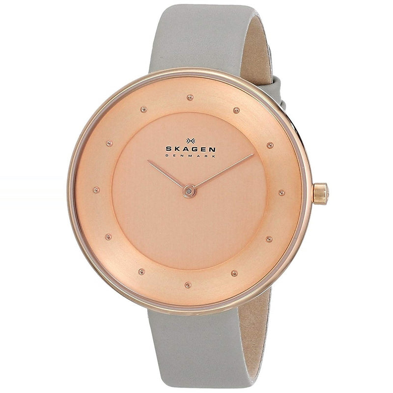 Skagen Gitte Rose Dial Leather Strap Women's Watch  SKW2139 - Watches of America