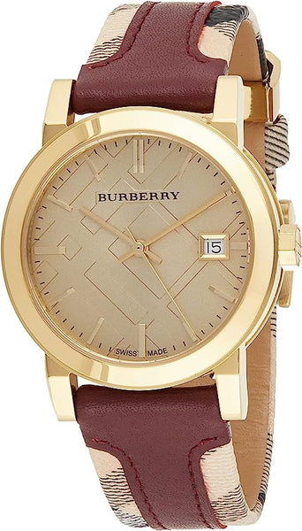 Burberry Maroon Leather Check Strap Women s Watch BU9111 Watches