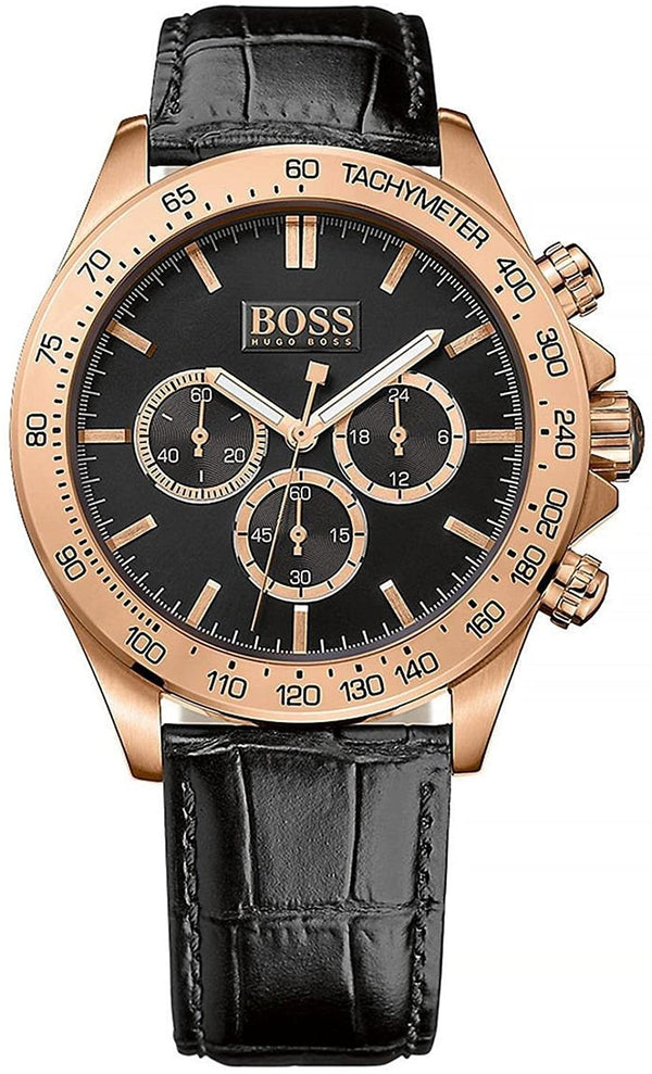 Hugo Boss Ikon Rose Gold Black Leather Mens Watch  HB1513179 - Watches of America