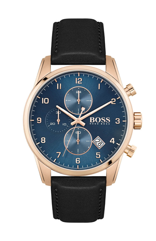 Reloj Hugo Boss Skymaster con esfera azul y correa de cuero para hombre 1513783