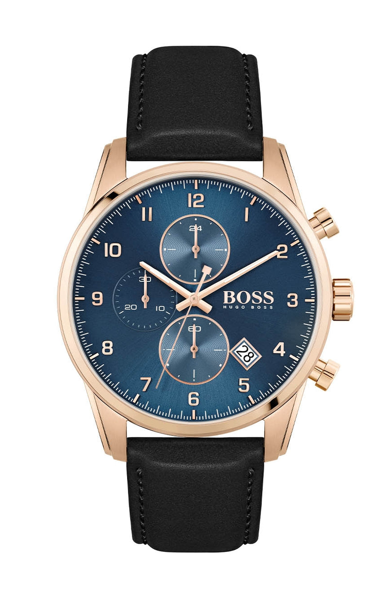 Reloj Hugo Boss Skymaster con esfera azul y correa de cuero para hombre 1513783