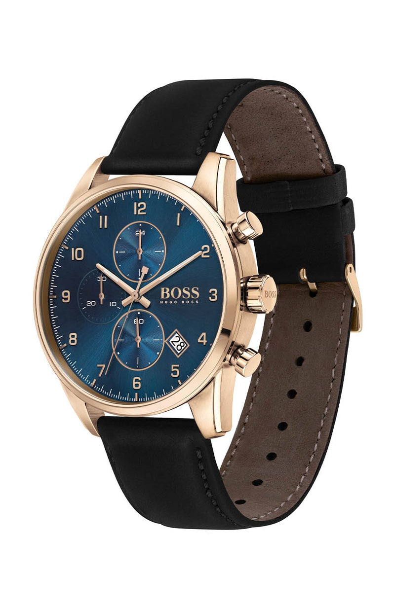 Reloj Hugo Boss Skymaster con esfera azul y correa de cuero para hombre 1513783