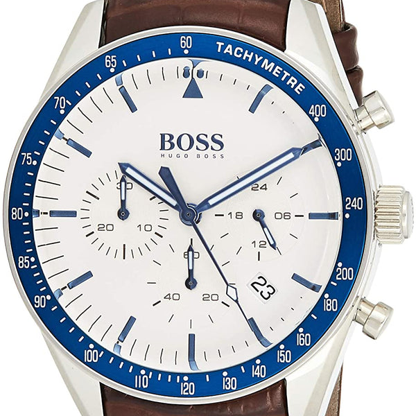 Hugo Boss Trophy Quartz Stainless Steel and Leather Strap Men s