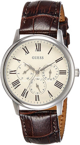 GUESS Men's White Dial Brown Leather Strap Watch  W70016G2 - Watches of America