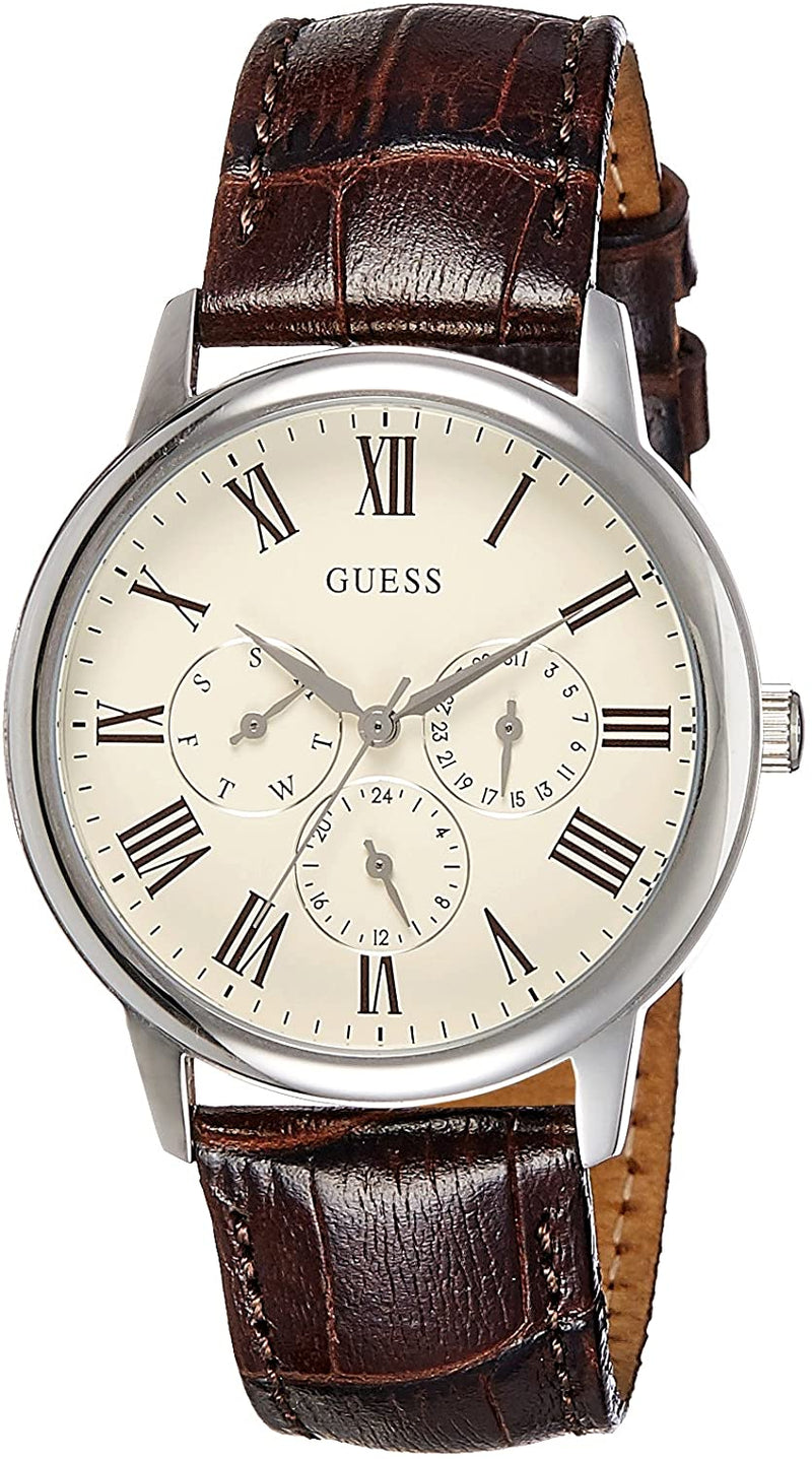 GUESS Men\'s White Watch America Brown Leather W70016G2 of Watches – Dial Strap