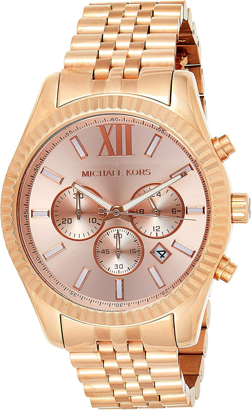 Michael Kors Lexington Chronograph Rose Dial Rose Gold-plated Men's Watch MK8319