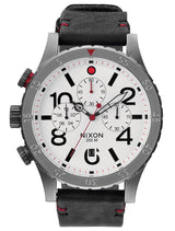 Nixon 48-20 Chronograph White Dial Black Leather Strap Men's Watch Men's Watch  A363-486 - Watches of America