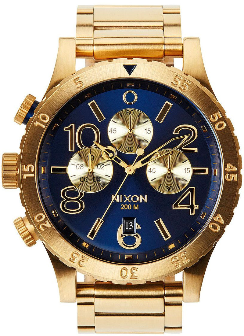 Nixon 48-20 Chrono Blue Dial Gold PVD Men's Watch  A486-1922 - Watches of America