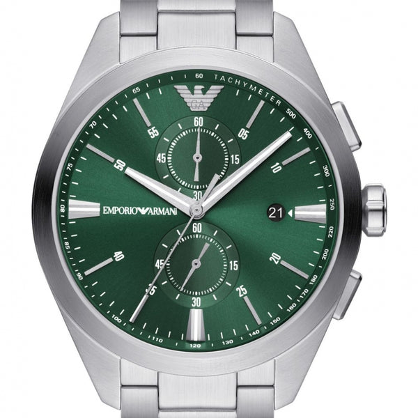 Emporio Armani Silver Chronograph Green Dial Men's Watch