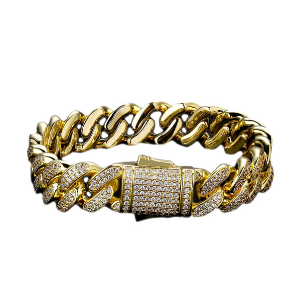 Big Daddy Brazalete cubano de oro con diamantes helados de 12 mm