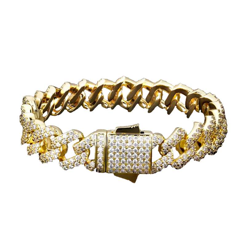 Big Daddy 12 mm Iced Out Diamond Gold Prong Cuban Brazalete