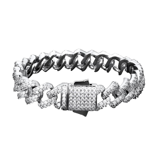 Big Daddy 12 mm Iced Out Diamond Silver Brazalete de punta cubana