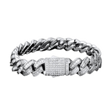 Big Daddy 12 mm Iced Out Diamond Silver Cuban Baguette Brazalete