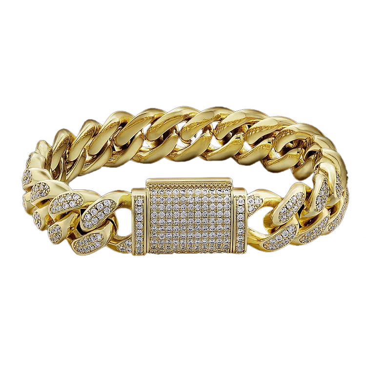 Big Daddy 12mm Iced Out Diamond Gold Cuban Pulsera para mujer